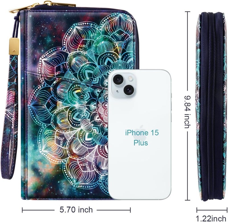 Simikol Family Passport Holder Wallet RFID Blocking Document Organizer PU Leather Mulit-purpose Travel Wallet Credit Cards Case for Women Men,Mandala - Image 4